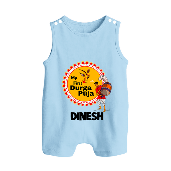 My First Durga Puja Festive Warrior Goddess Button Romper - BABY BLUE - New Born (Chest 18")