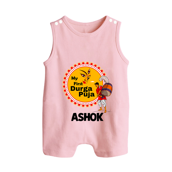 Little Durga Puja Star Romper Suit | Personalized Baby Romper Suit for Festival Celebration - BABY PINK - 0 - 5 Months Old (Chest 18")