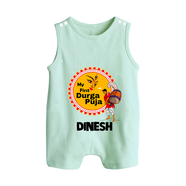 My First Durga Puja Festive Warrior Goddess Button Romper - MINT GREEN - New Born (Chest 18")