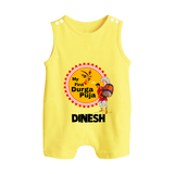 My First Durga Puja Festive Warrior Goddess Button Romper - PASTEL YELLOW - New Born (Chest 18")