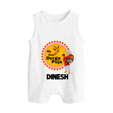 My First Durga Puja Festive Warrior Goddess Button Romper - WHITE - New Born (Chest 18")