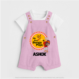 Little Durga Puja Star Dungaree Set | Personalized Baby Dungaree Set for Festival Celebration - BABY PINK - 0 - 5 Months Old (Chest 18")