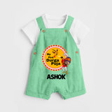 Little Durga Puja Star Dungaree Set | Personalized Baby Dungaree Set for Festival Celebration - GREEN - 0 - 5 Months Old (Chest 18")