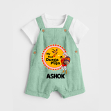 Little Durga Puja Star Dungaree Set | Personalized Baby Dungaree Set for Festival Celebration - MINT GREEN - 0 - 5 Months Old (Chest 18")