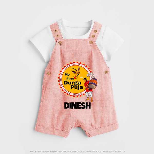 My First Durga Puja Festive Warrior Goddess Dungaree - PEACH - 0 - 5 Months Old (Chest 18")