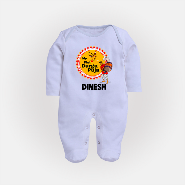 My First Durga Puja Festive Warrior Goddess Full Body Suit - BABY BLUE - New Born (Chest 7.5")