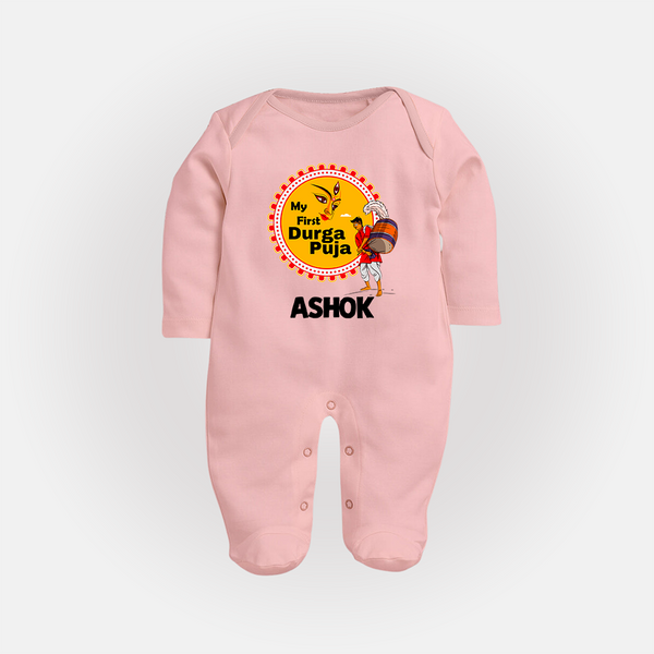 Little Durga Puja Star Sleep Suit | Personalized Baby Sleep Suit for Festival Celebration - BABY PINK - New Born (Chest 7.5")