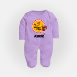 Little Durga Puja Star Sleep Suit | Personalized Baby Sleep Suit for Festival Celebration - LILAC - New Born (Chest 7.5")