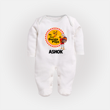 Little Durga Puja Star Sleep Suit | Personalized Baby Sleep Suit for Festival Celebration - WHITE - New Born (Chest 7.5")