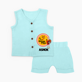 Little Durga Puja Star Jabla Set | Personalized Baby Jabla Set for Festival Celebration - BABY BLUE - 0 - 3 Months Old (Chest 9.8")