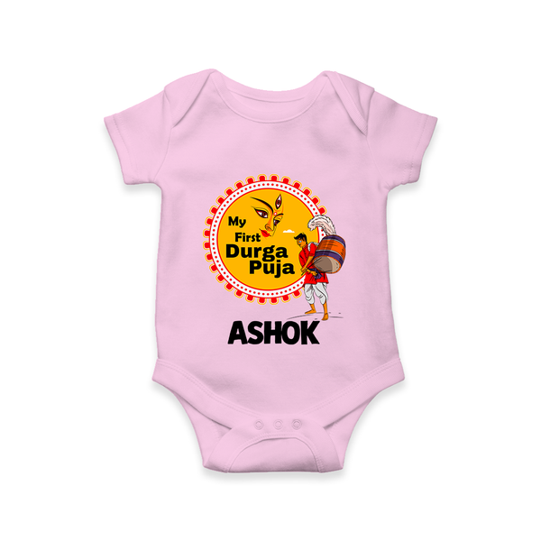 Little Durga Puja Star Romper | Personalized Baby Romper for Festival Celebration - BABY PINK - New Born (Chest 14")