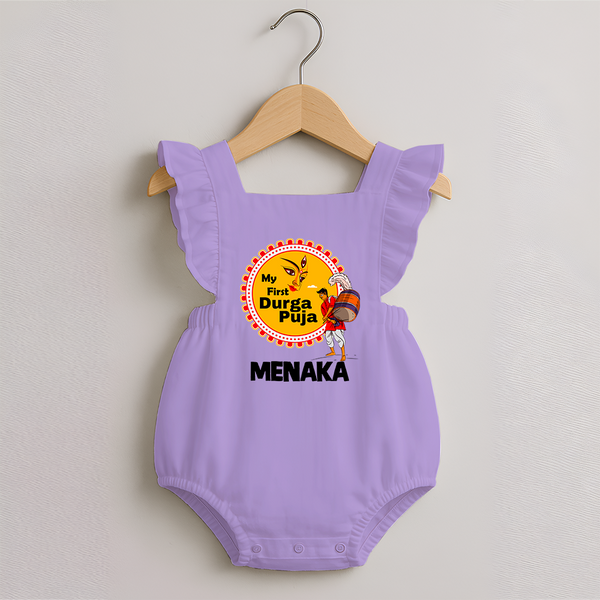 Little Durga Puja Star Romper Frock | Personalized Baby Romper Frock for Festival Celebration - LILAC - 0 - 3 Months Old (Chest 19")