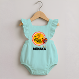 Little Durga Puja Star Romper Frock | Personalized Baby Romper Frock for Festival Celebration - MINT GREEN - 0 - 3 Months Old (Chest 19")