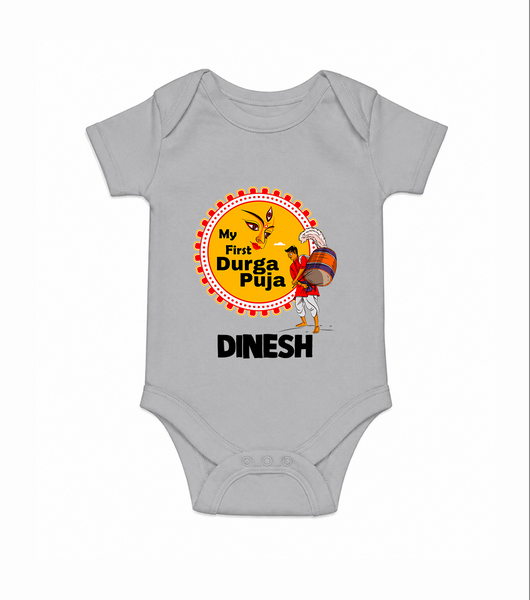 My First Durga Puja Festive Warrior Goddess Romper - GREY - New Born (Chest 14")