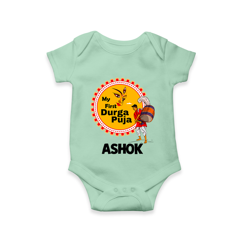 Little Durga Puja Star Romper | Personalized Baby Romper for Festival Celebration - MINT GREEN - New Born (Chest 14")