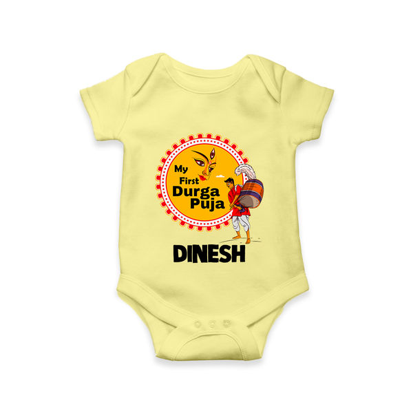 My First Durga Puja Festive Warrior Goddess Romper - PASTEL YELLOW - New Born (Chest 14")