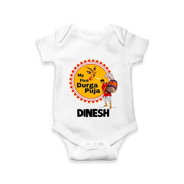 My First Durga Puja Festive Warrior Goddess Romper - WHITE - New Born (Chest 14")