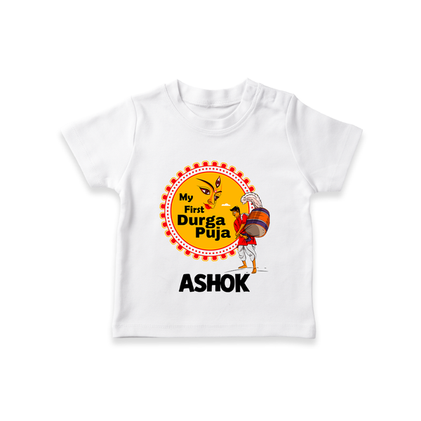 Little Durga Puja Star Tshirt | Personalized Baby Tshirt for Festival Celebration - WHITE - 0-5 Months Old (Chest 17")