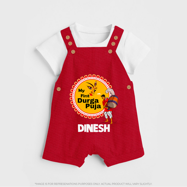 My First Durga Puja Festive Warrior Goddess Dungaree - RED - 0 - 5 Months Old (Chest 18")