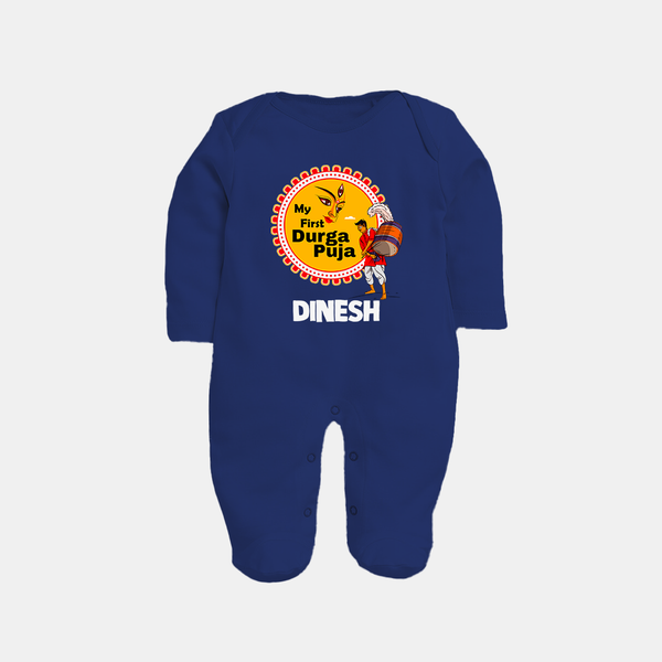 My First Durga Puja Festive Warrior Goddess Full Body Suit - NAVY BLUE - New Born (Chest 7.5")