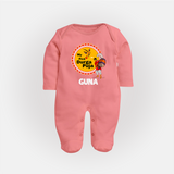 Little Durga Puja Star Sleep Suit | Personalized Baby Sleep Suit for Festival Celebration - PEACH - New Born (Chest 7.5")