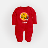 Little Durga Puja Star Sleep Suit | Personalized Baby Sleep Suit for Festival Celebration - RED - New Born (Chest 7.5")
