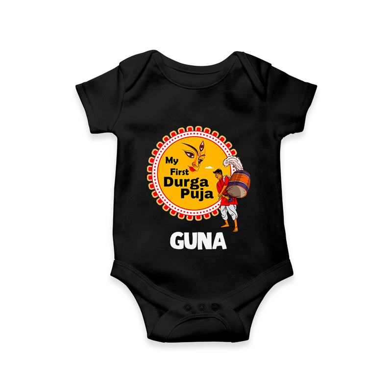 Little Durga Puja Star Romper | Personalized Baby Romper for Festival Celebration - BLACK - New Born (Chest 14")