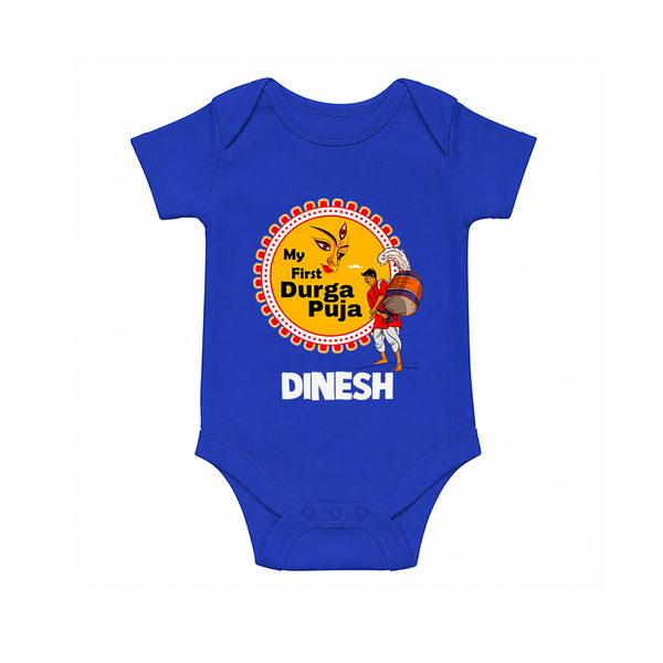 My First Durga Puja Festive Warrior Goddess Romper - COBALT BLUE - New Born (Chest 14")