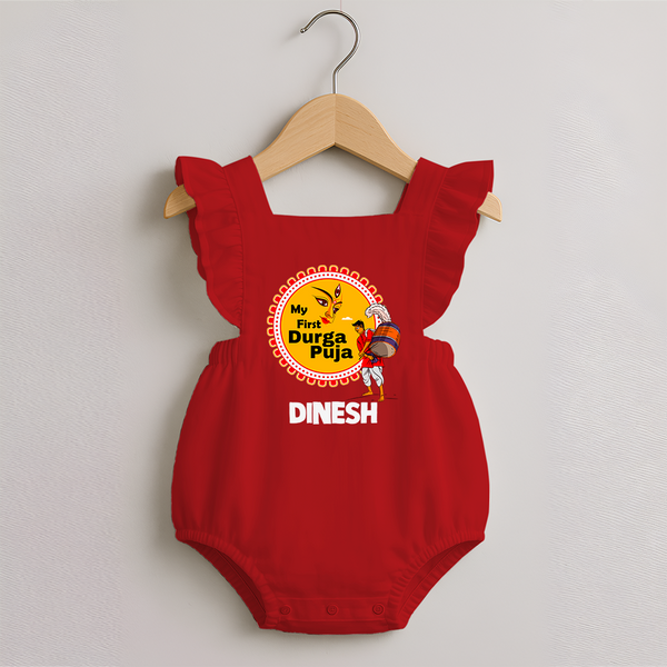 My First Durga Puja Festive Warrior Goddess Romper Frock - RED - 0 - 3 Months Old (Chest 19")