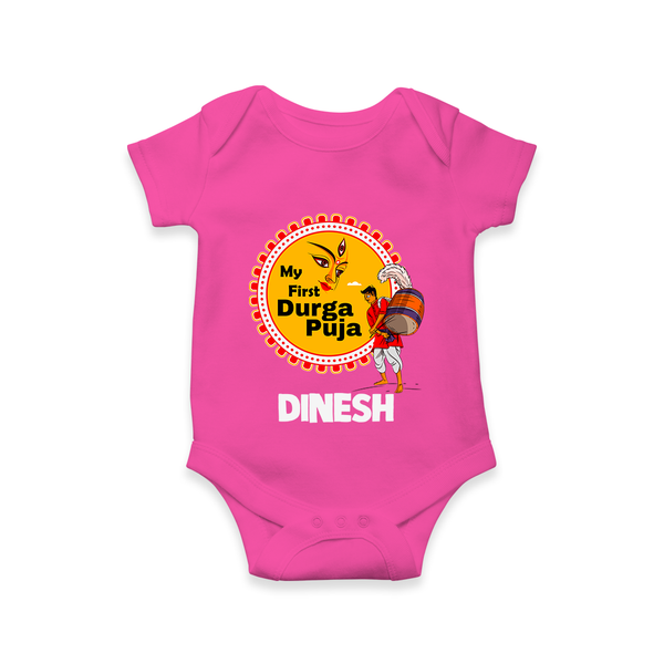 My First Durga Puja Festive Warrior Goddess Romper - HOT PINK - New Born (Chest 14")