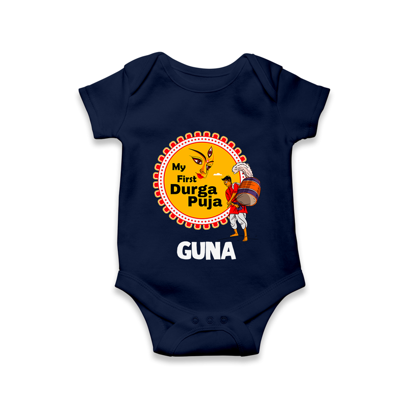 Little Durga Puja Star Romper | Personalized Baby Romper for Festival Celebration - NAVY BLUE - New Born (Chest 14")
