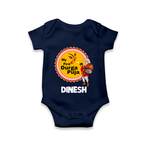 My First Durga Puja Festive Warrior Goddess Romper - NAVY BLUE - New Born (Chest 14")
