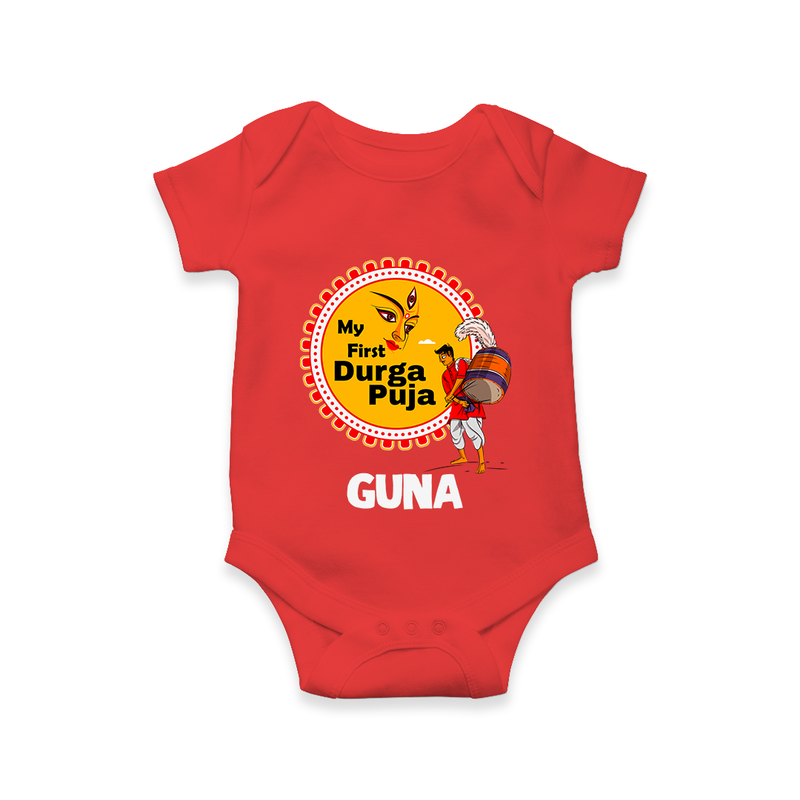Little Durga Puja Star Romper | Personalized Baby Romper for Festival Celebration - RED - New Born (Chest 14")