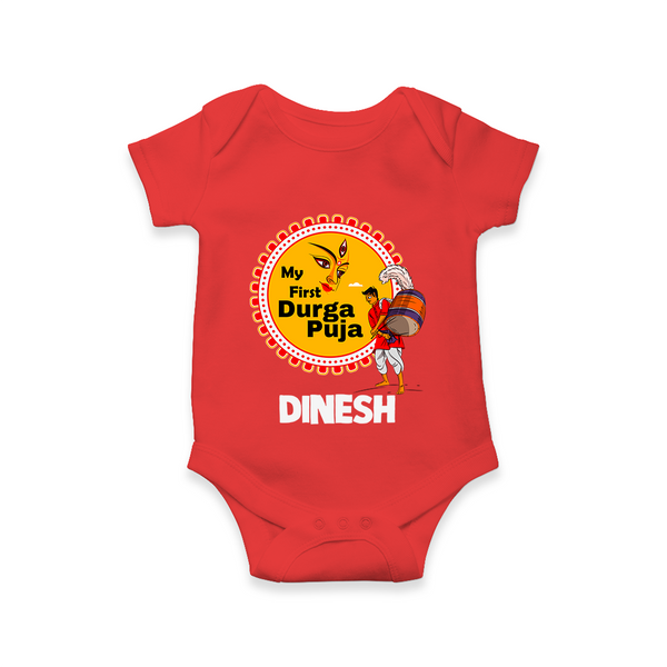 My First Durga Puja Festive Warrior Goddess Romper - RED - New Born (Chest 14")