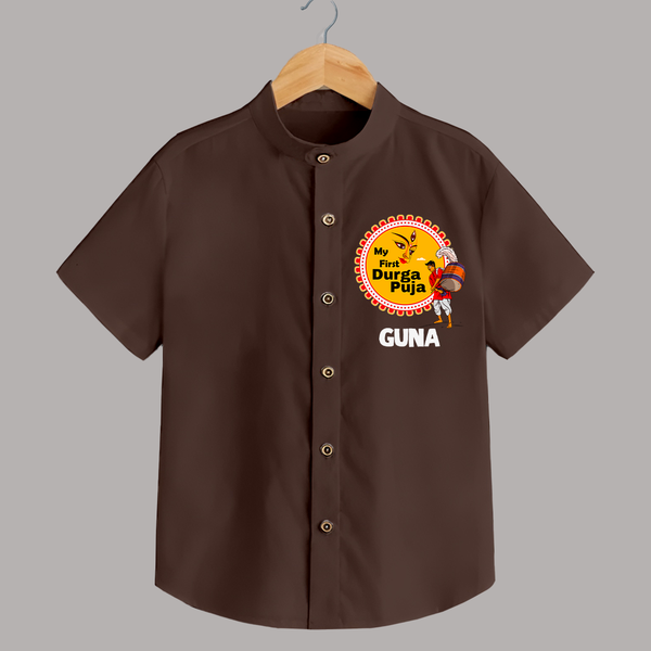 Little Durga Puja Star Shirt | Personalized Baby Shirt for Festival Celebration - CHOCOLATE BROWN - 0 - 6 Months Old (Chest 23")