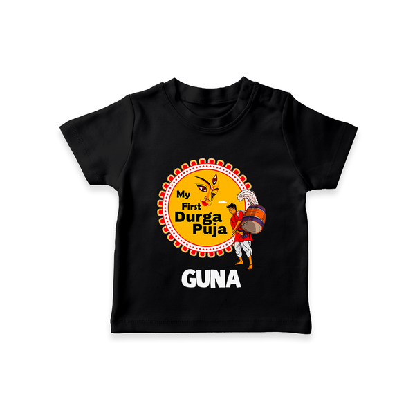 Little Durga Puja Star Tshirt | Personalized Baby Tshirt for Festival Celebration - BLACK - 0-5 Months Old (Chest 17")