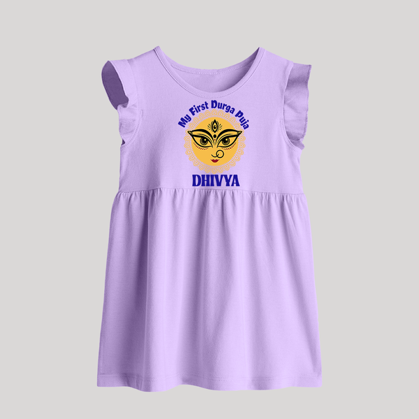 First Durga Puja Celebration Baby Frock | Personalized Baby Frock for Your Baby - LILAC - 0 - 3 Months Old (Chest 17")