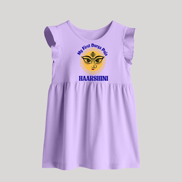 My First Durga Puja Sacred Eyes Artwork Baby Frock - LILAC - 0 - 3 Months Old (Chest 17")