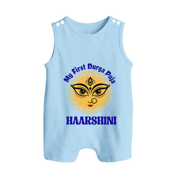 My First Durga Puja Sacred Eyes Artwork Button Romper - BABY BLUE - New Born (Chest 18")