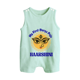 My First Durga Puja Sacred Eyes Artwork Button Romper - MINT GREEN - New Born (Chest 18")