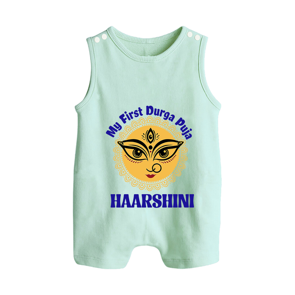 My First Durga Puja Sacred Eyes Artwork Button Romper - MINT GREEN - New Born (Chest 18")