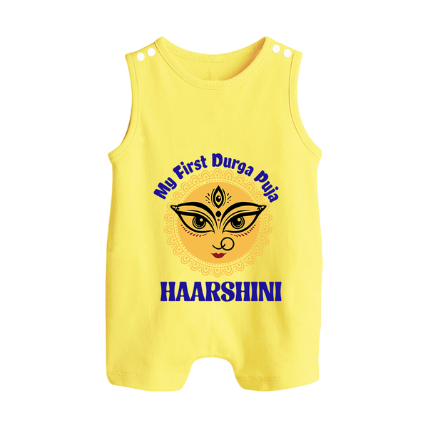 My First Durga Puja Sacred Eyes Artwork Button Romper - PASTEL YELLOW - New Born (Chest 18")