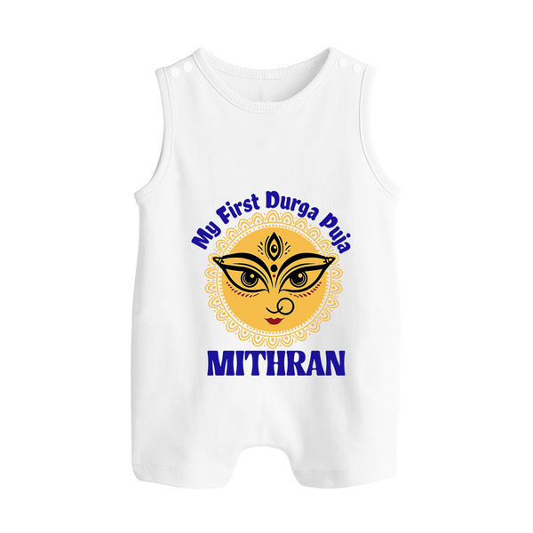 First Durga Puja Celebration Romper Suit | Personalized Romper Suit for Your Baby - WHITE - 0 - 5 Months Old (Chest 18")
