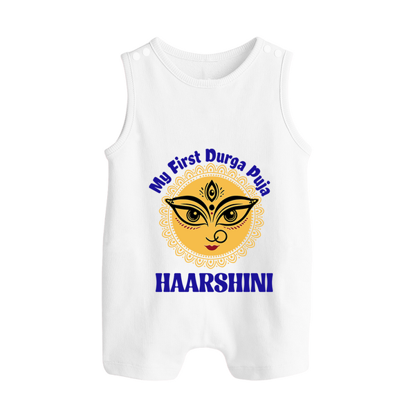 My First Durga Puja Sacred Eyes Artwork Button Romper - WHITE - New Born (Chest 18")