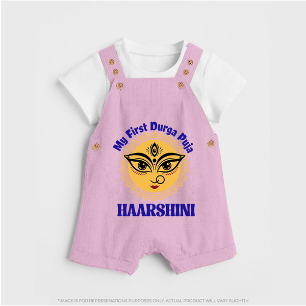 My First Durga Puja Sacred Eyes Artwork Dungaree - BABY PINK - 0 - 5 Months Old (Chest 18")