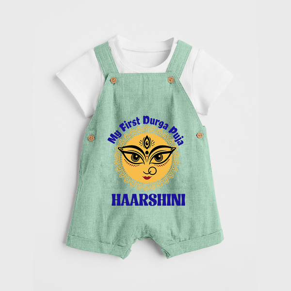 My First Durga Puja Sacred Eyes Artwork Dungaree - MINT GREEN - 0 - 5 Months Old (Chest 18")