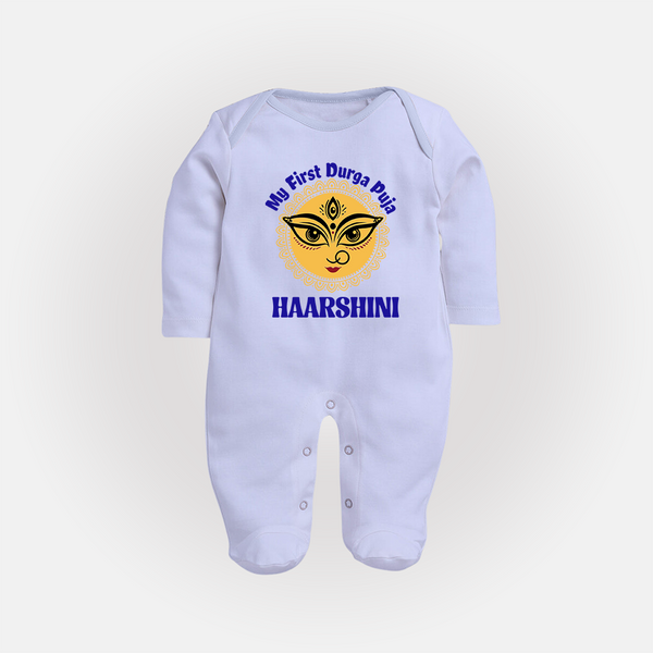 My First Durga Puja Sacred Eyes Artwork Full Body Suit - BABY BLUE - New Born (Chest 7.5")