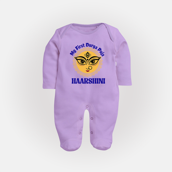 My First Durga Puja Sacred Eyes Artwork Full Body Suit - LILAC - New Born (Chest 7.5")