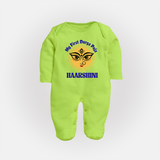 My First Durga Puja Sacred Eyes Artwork Full Body Suit - LIME GREEN - New Born (Chest 7.5")