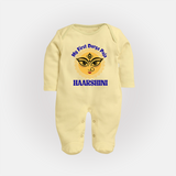 My First Durga Puja Sacred Eyes Artwork Full Body Suit - PASTEL YELLOW - New Born (Chest 7.5")